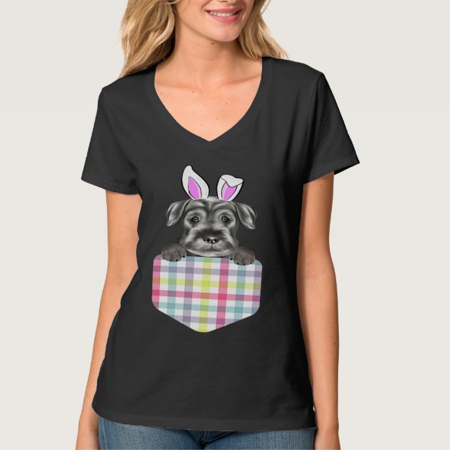 Camiseta Easter Plaid Standard Schnauzer Bunny Dog In Pocke (Frente)