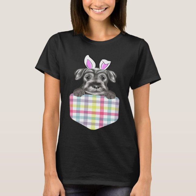 Camiseta Easter Plaid Standard Schnauzer Bunny Dog In Pocke (Frente)