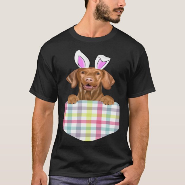 Camiseta Easter Plaid Vizsla Bunny Dog In Pocket (Frente)