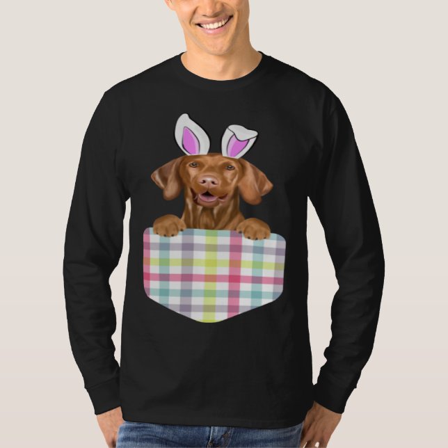 Camiseta Easter Plaid Vizsla Bunny Dog In Pocket (Frente)