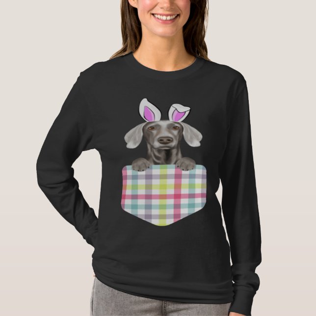 Camiseta Easter Plaid Weimaraner Bunny Dog In Pocket (Frente)