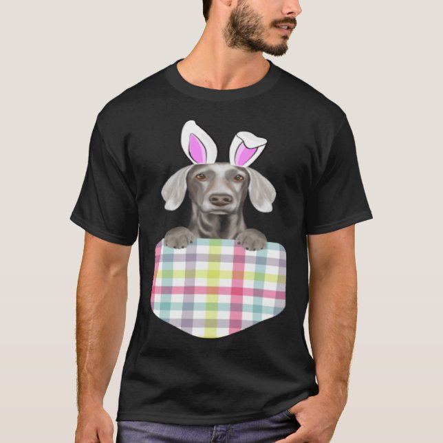 Camiseta Easter Plaid Weimaraner Bunny Dog In Pocket (Frente)