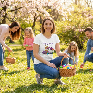 Camiseta Easter Rabbit with Tulip Flowers Holiday T-Shirt