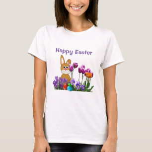 Camiseta Easter Rabbit with Tulip Flowers Holiday T-Shirt
