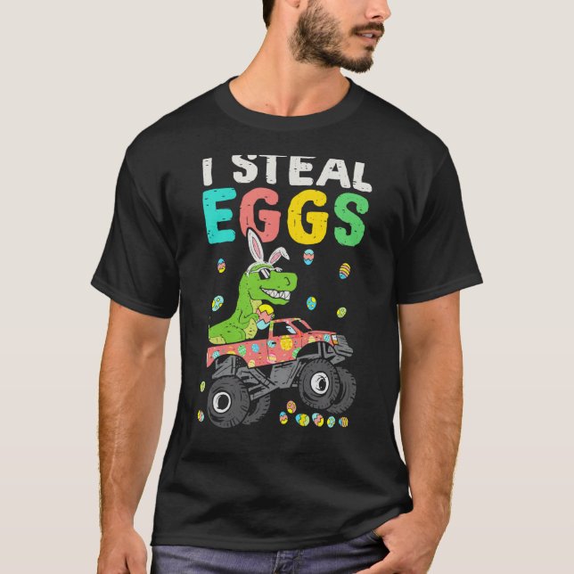Camiseta Easter Rex Dinosaur Monster Truck Eggasaurus Boys  (Frente)