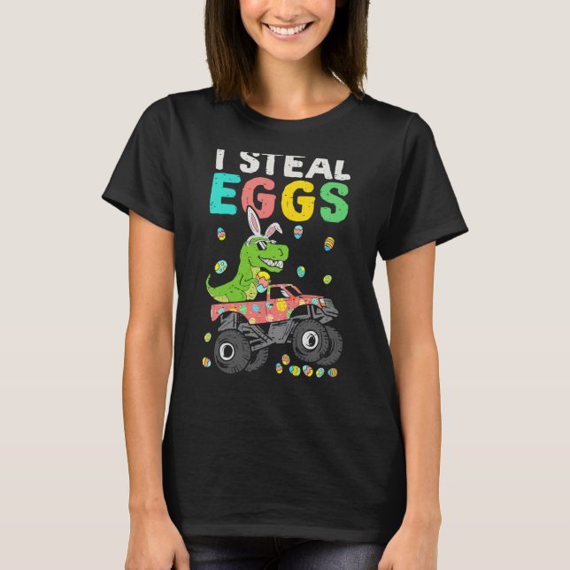 Camiseta Easter Rex Dinosaur Monster Truck Eggasaurus Boys  (Frente)