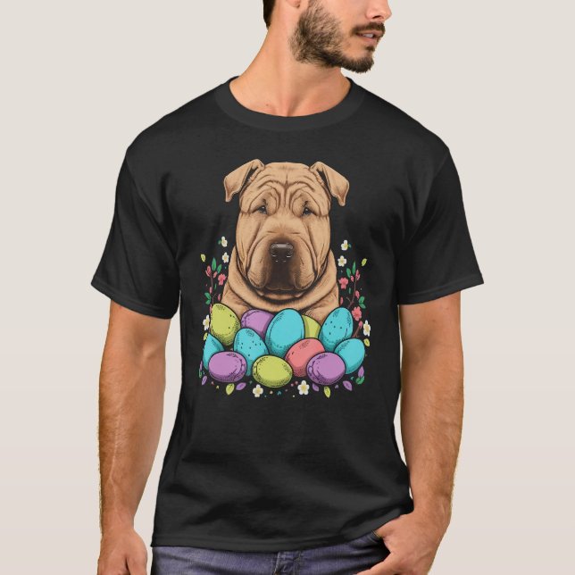 Camiseta Easter Shar Pei Bunny Eggs Dog on Easter Shar Pei (Frente)