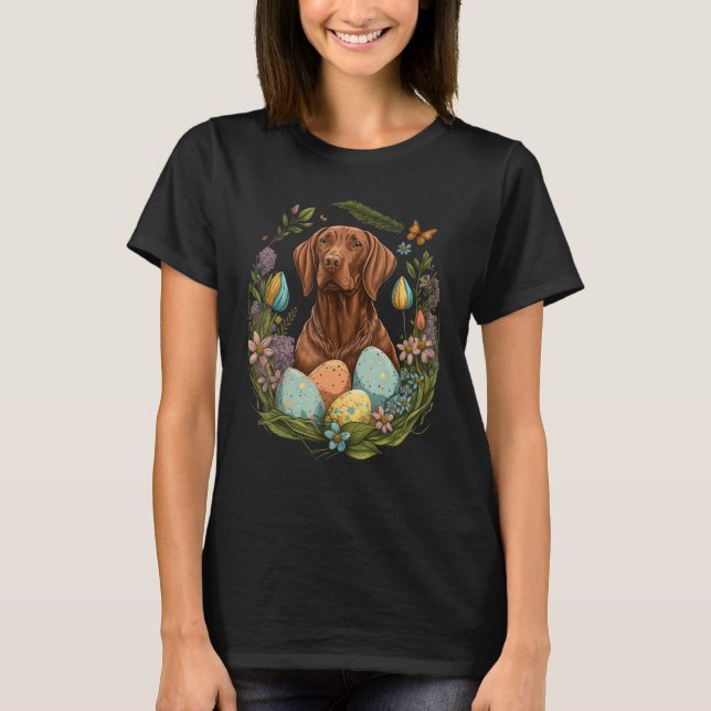 Camiseta Easter Vizsla Bunny Eggs Dog on Easter Vizsla (Frente)