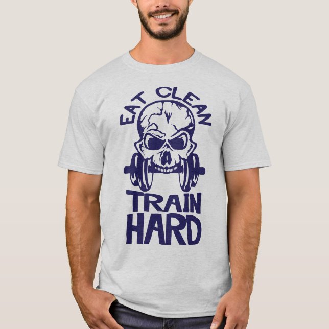 Camiseta eat_clean_train_hard_citation_musculation_mort_tet (Frente)