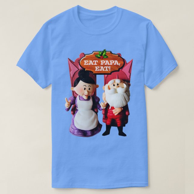 Camiseta EAT PAPA EAT Sra. Claus e Papais noeis (Frente do Design)