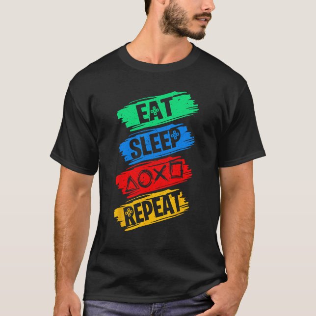 Camiseta Eat Play Sleep Repeat Funny Friendship Retro For B (Frente)