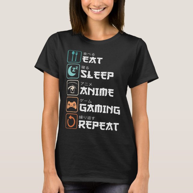 Camiseta Eat Sleep Anime Gaming Repeat Fun Otaku Gamer  (Frente)