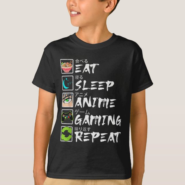 Camiseta Eat Sleep Anime Gaming Repeat Gamer Men Teen Boy A (Frente)