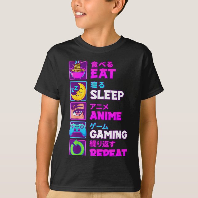 Camiseta Eat Sleep Anime Gaming Repeat Kawaii Otaku Anime M (Frente)