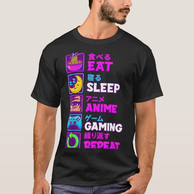 Camiseta Eat Sleep Anime Gaming Repeat Kawaii Otaku Anime M (Frente)