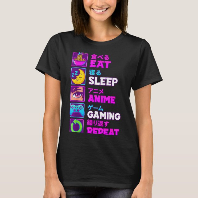 Camiseta Eat Sleep Anime Gaming Repeat Kawaii Otaku Anime M (Frente)