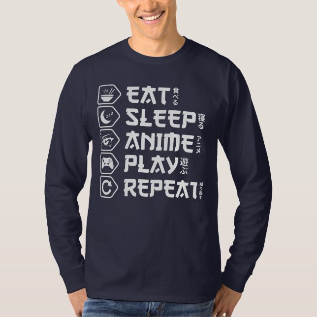 Camiseta Eat Sleep Anime Play Repeat Otaku Anime Lifestyle (Frente)