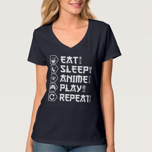Camiseta Eat Sleep Anime Play Repeat Otaku Anime Lifestyle (Frente)