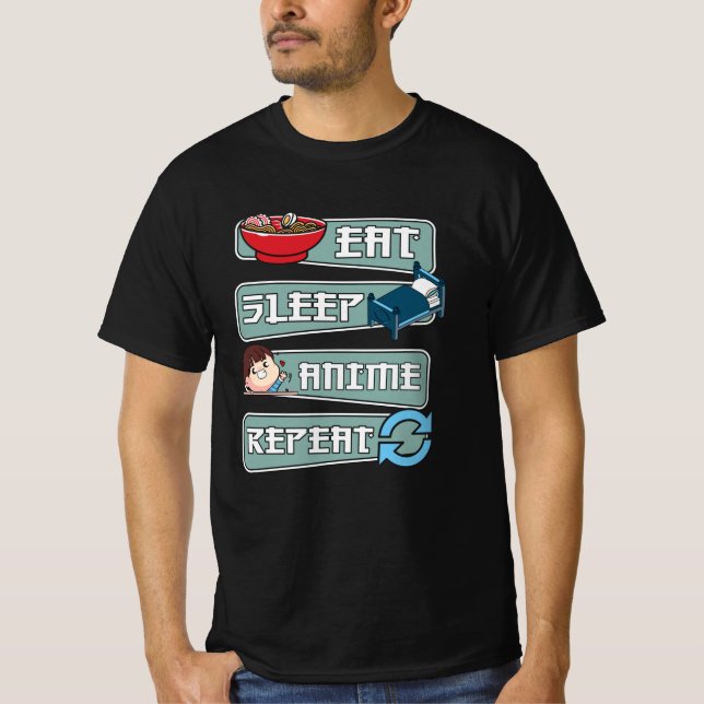 Camiseta Eat Sleep Anime Repete Japonês | Kawaii Design (Frente)