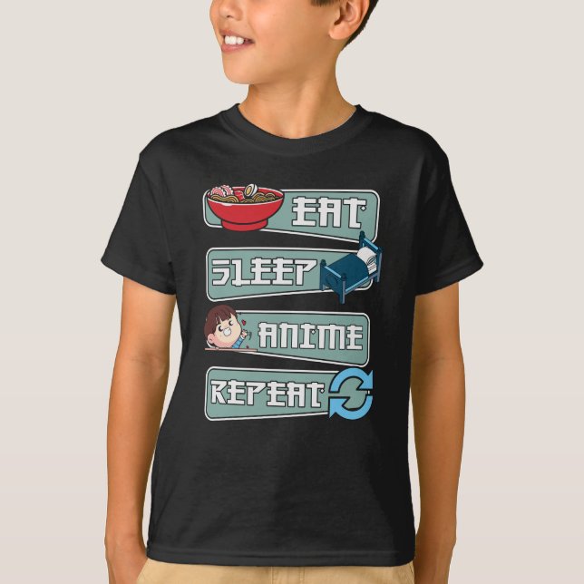 Camiseta Eat Sleep Anime Repete Japonês | Kawaii Design (Frente)