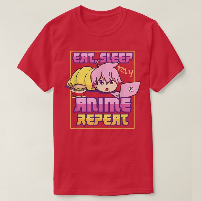 Camiseta Eat Sleep Anime Repete Kawaii Japonês Manga Otaku (Frente do Design)