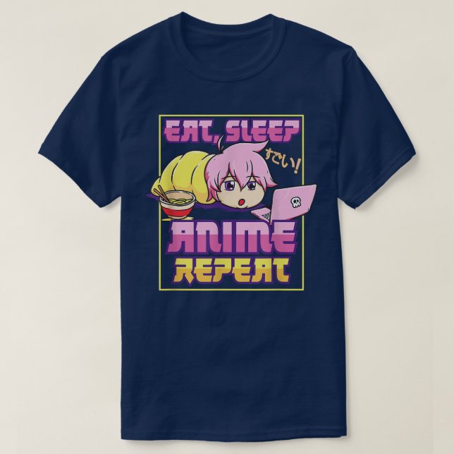 Camiseta Eat Sleep Anime Repete Kawaii Japonês Manga Otaku (Frente do Design)