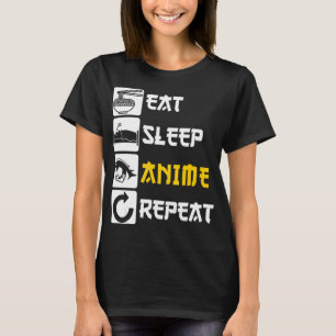 Camiseta Eat Sleep Anime Repete Manga Japão Dizendo Cosplay