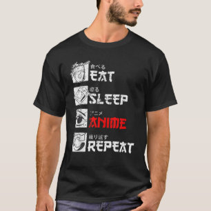 Camiseta Eat Sleep Anime Repete Manga Japão Kanji Weeb Vin