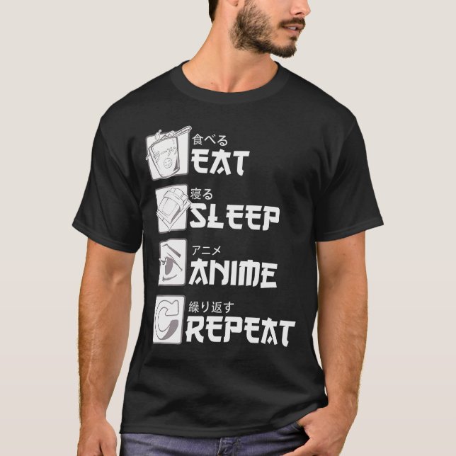 Camiseta Eat Sleep Anime Repete o mangá (Frente)
