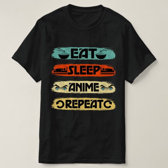 Camiseta Eat Sleep Anime Repete Ramen Kawaii Japonês Manga (Frente do Design)
