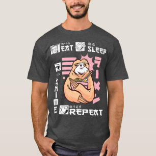Camiseta Eat Sleep Anime Repete Sloth Japan Ramen Japonês 