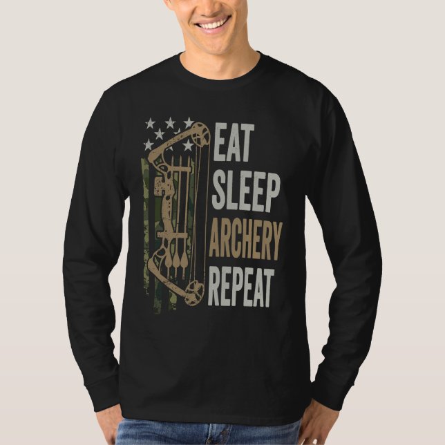 Camiseta Eat Sleep Archery Repeat  Camouflage Bow USA  Arch (Frente)