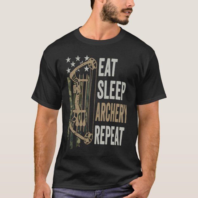 Camiseta Eat Sleep Archery Repeat  Camouflage Bow USA  Arch (Frente)