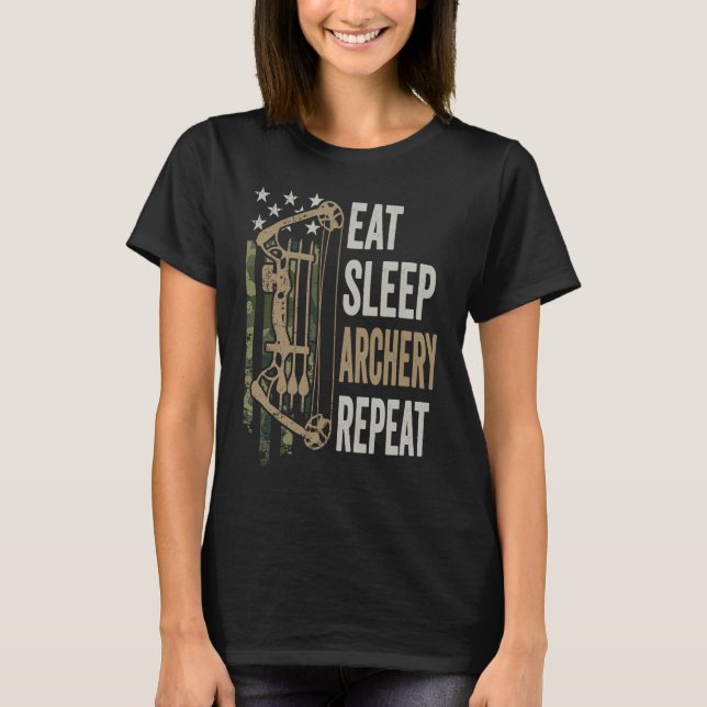 Camiseta Eat Sleep Archery Repeat  Camouflage Bow USA Funny (Frente)