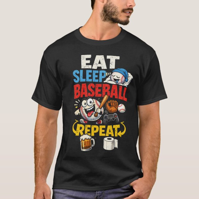Camiseta Eat Sleep Baseball Repeat Funny (Frente)