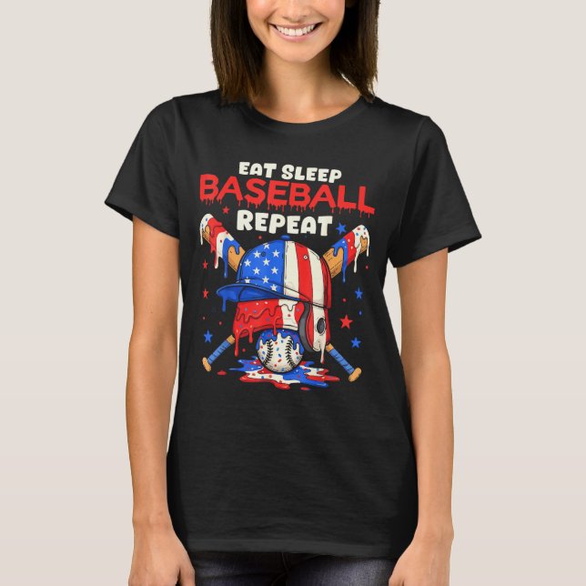 Camiseta Eat Sleep Baseball Repeat Funny Ice Cream Drip Cro (Frente)