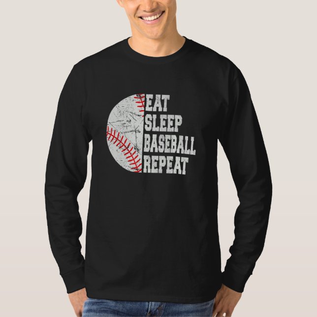 Camiseta Eat Sleep Baseball Repeat  Retro Baseball Player (Frente)