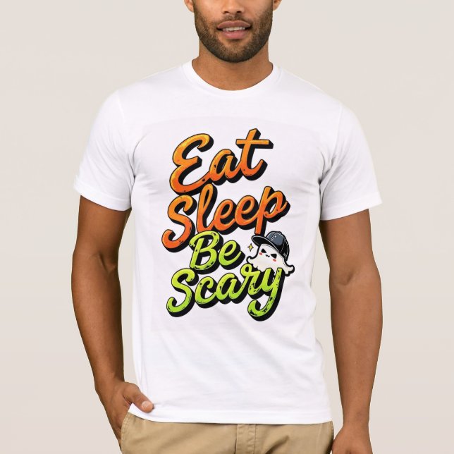 Camiseta Eat Sleep Be Scary T-Shirt, Cute Ghost Halloween T (Frente)