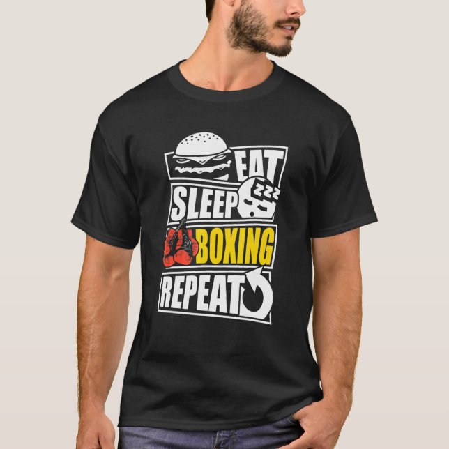 Camiseta Eat Sleep Boxing Repetir jogador ou treinador (Frente)