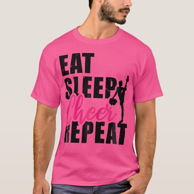 Camiseta Eat Sleep Cheer Repeat Cheerleading Cheerleader Gy (Frente)