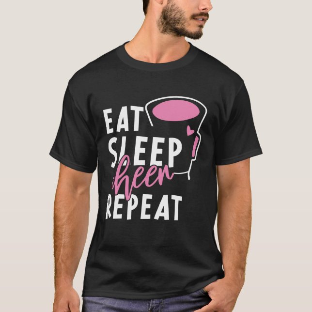 Camiseta Eat Sleep Cheer Repeat Cheerleading Cheerleader Wo (Frente)