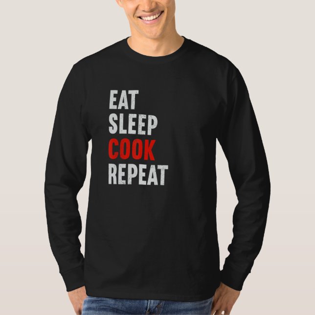 Camiseta Eat Sleep Cook Repeat Chef Food Preparer Kitchen M (Frente)