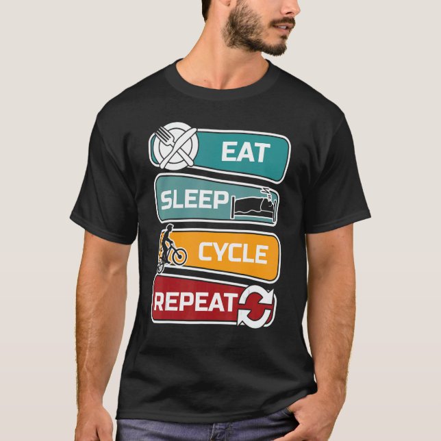 Camiseta Eat Sleep Cycle Repetir Bicicleta de Ciclo (Frente)