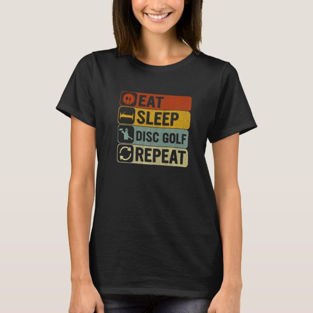 Camiseta Eat Sleep Disc Golf Repeat Retro 60s 70s Disc Golf (Frente)
