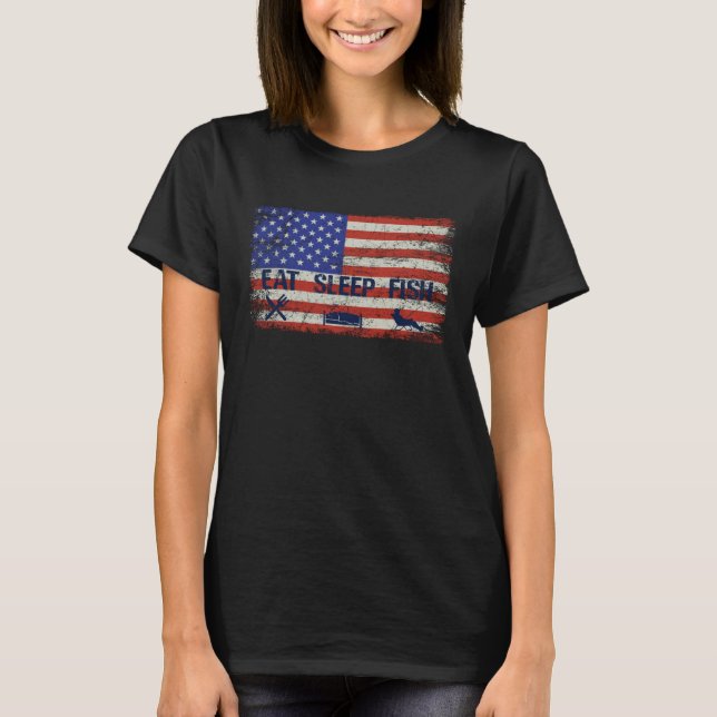 Camiseta EAT SLEEP FISH Patriotic USA American Flag men & w (Frente)