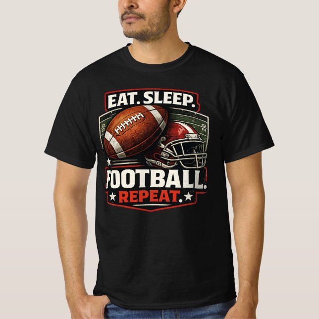 Camiseta Eat Sleep Football Repeat T-Shirt for Football Lo  (Frente)