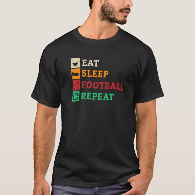 Camiseta Eat Sleep Futebol Repórter Lineman Tackle American (Frente)