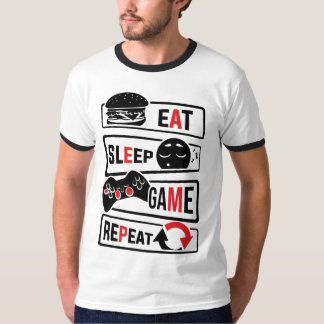 Camiseta Eat Sleep Game Repeat | Citação Divertida