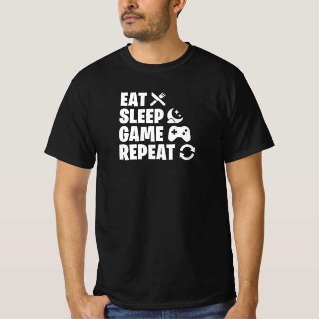 Camiseta Eat Sleep Game Repeat Funny Gamer Quote (Frente)