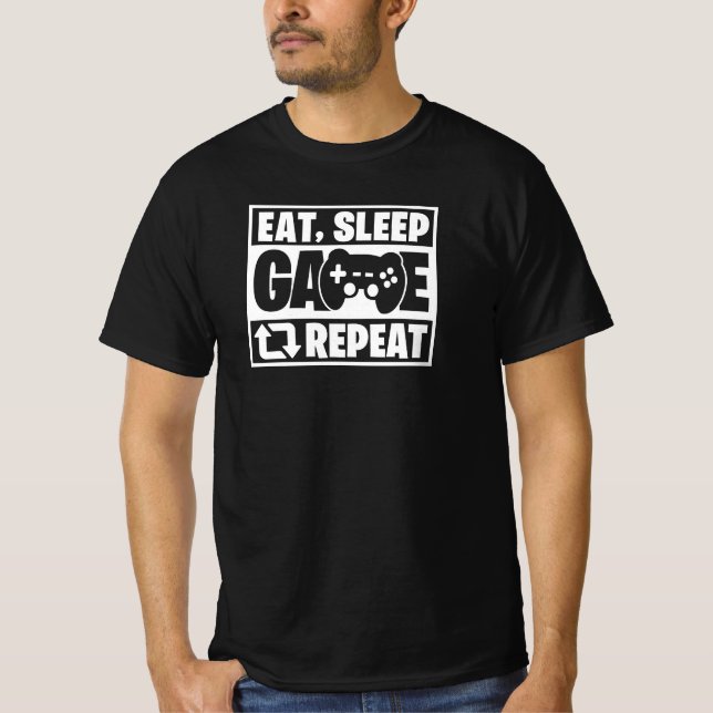 Camiseta Eat Sleep Game Repeat Funny Gamer Quote (Frente)